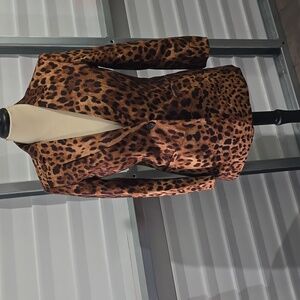 Peck & Peck Leopard Print One Button Tunic Blazer Size 8